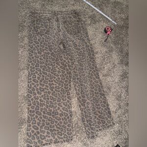 SHEIN Leopard Print wide leg Jeans - Brown